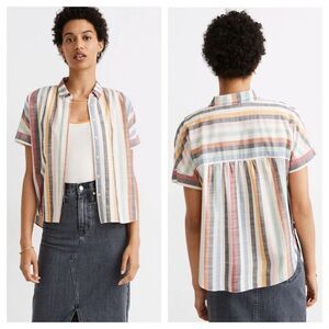 Madewell Hilltop oversized‎ boxy Shirt top in Rainbow Stripe Size XXS